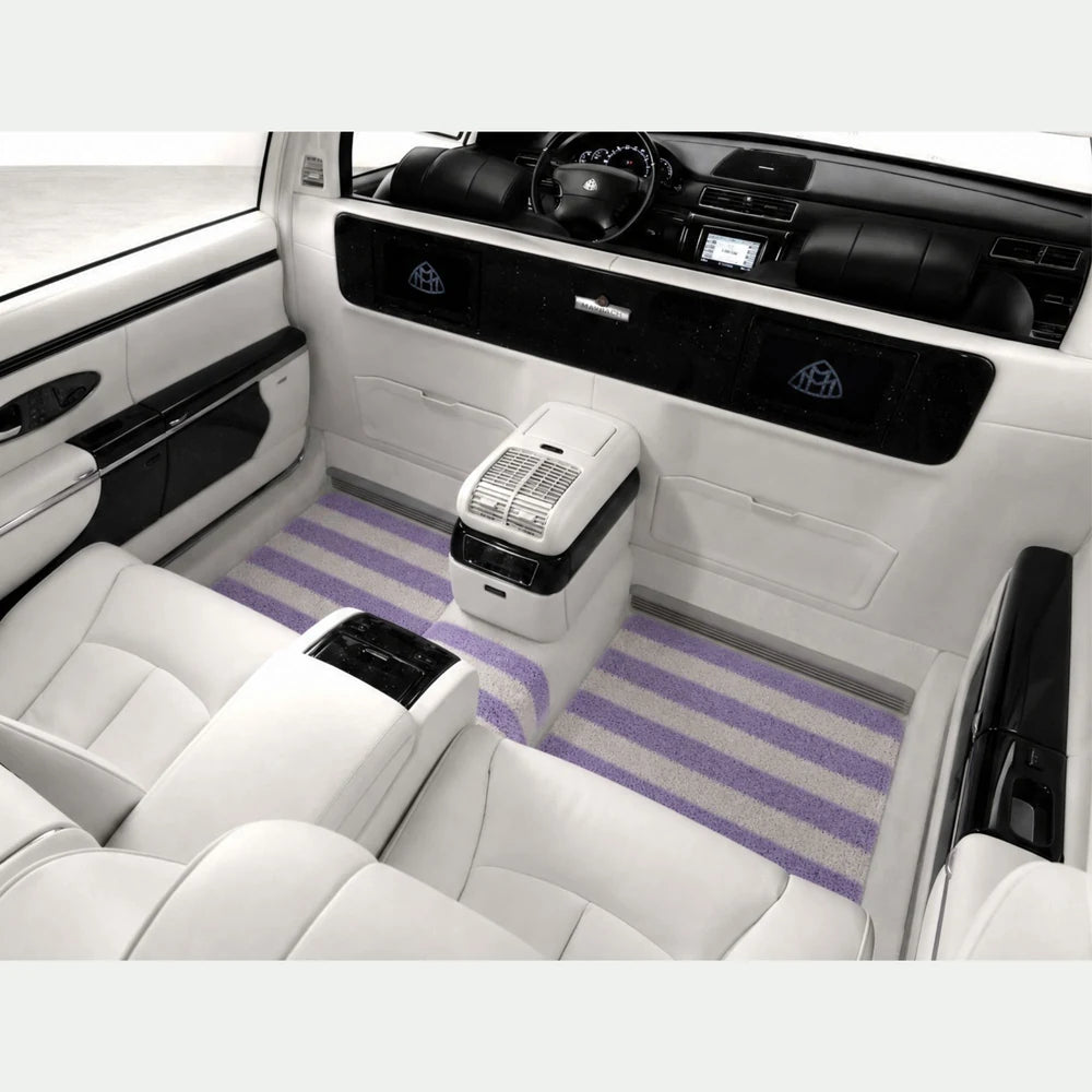 Jacaranda Wave striped car mats in a rear vehicle interior