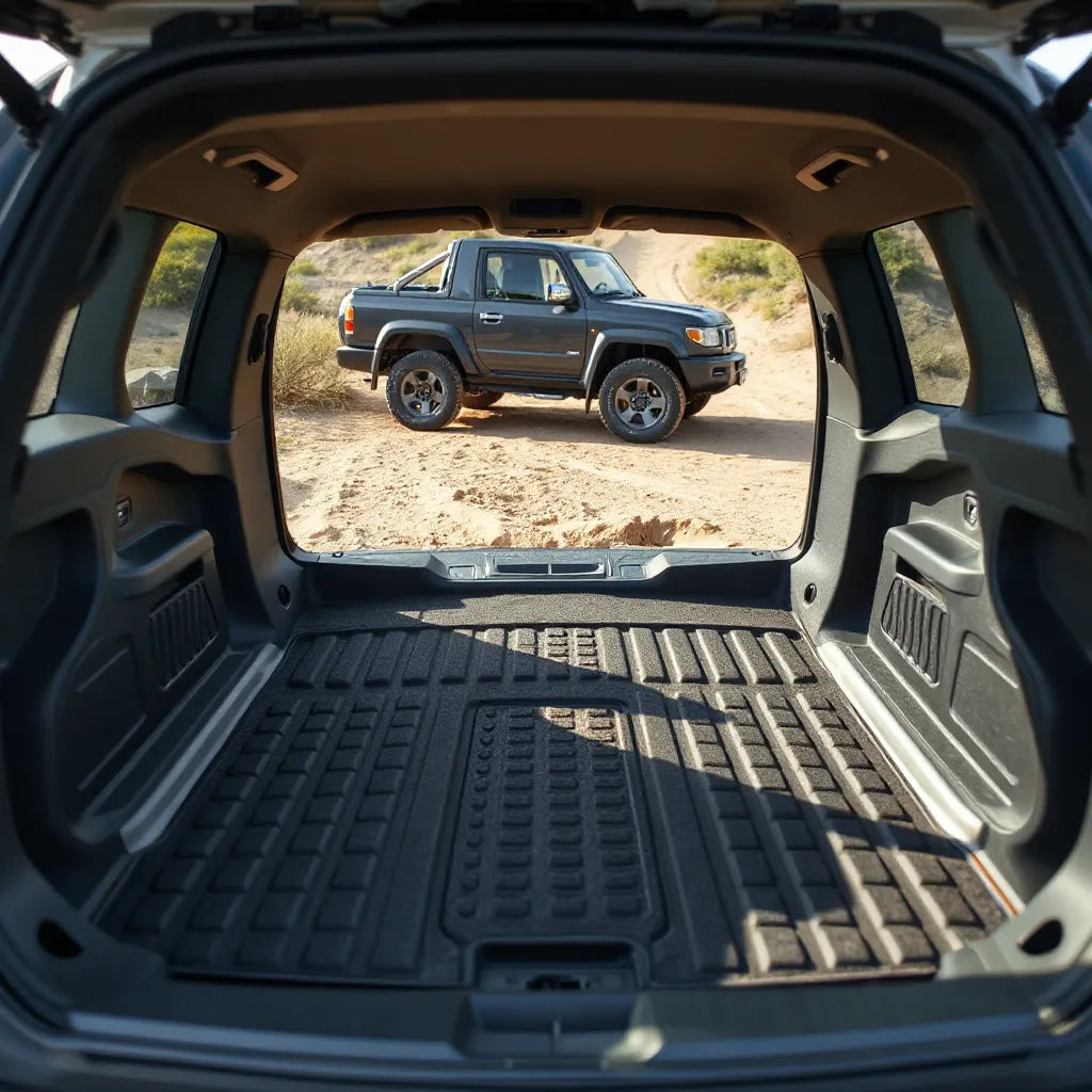 Durable car floor mats with raised edges and deep grooves protecting the interior from mud and sand