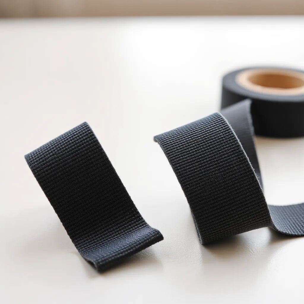 Hook-and-loop velcro tape pressed together showing strong texture and hold on a clean surface