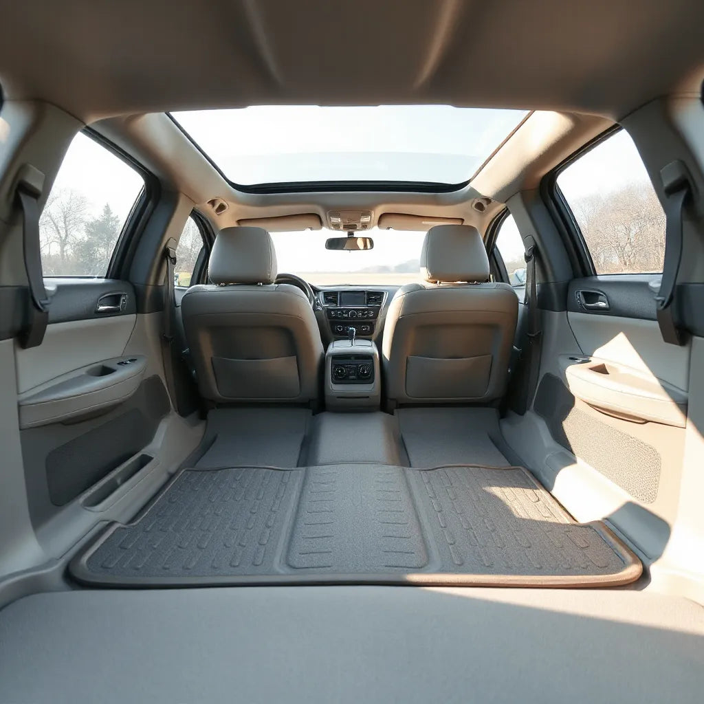 Clean front car floor mats with textured grip and protective edges in a tidy cabin