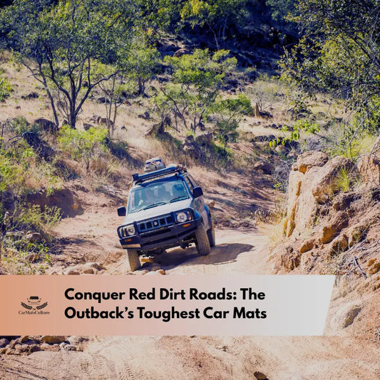 4WD vehicle driving on a rugged red dirt road in the Australian outback