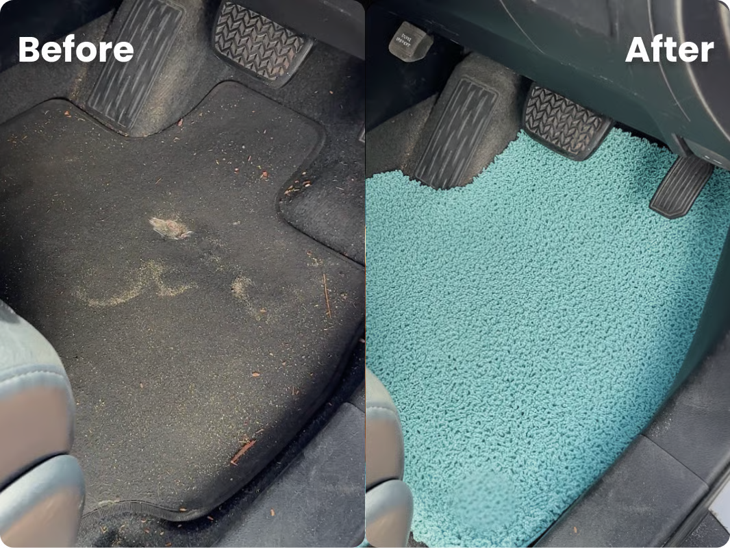 Before and after comparison of a vehicle floor with CMC mat