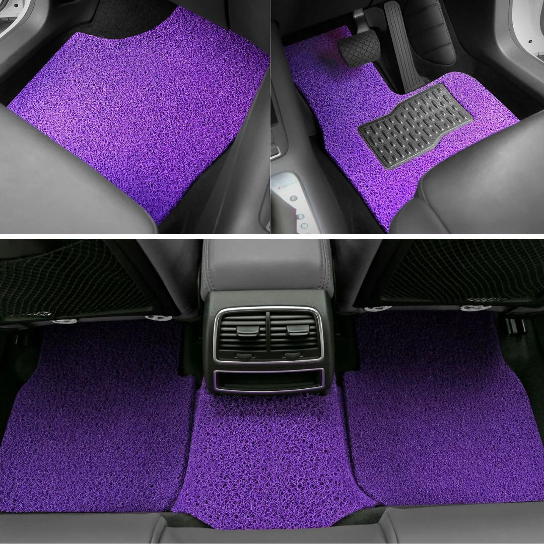 Sangria Purple custom car mats fitted across front and rear vehicle footwells